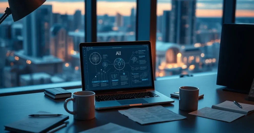 Downtown Calgary office desk with a laptop and notes — AI automation Calgary for local firms