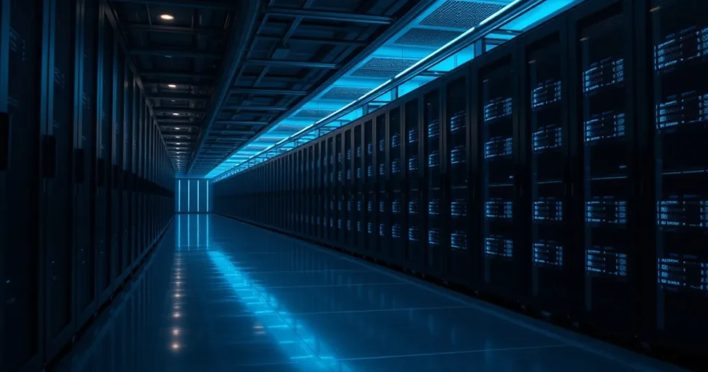Server racks glowing in a Calgary data centre — AI automation Calgary for document-heavy business work